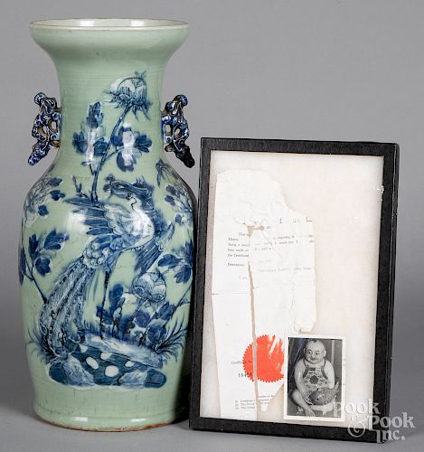 Chinese celadon glaze porcelain vase, etc.