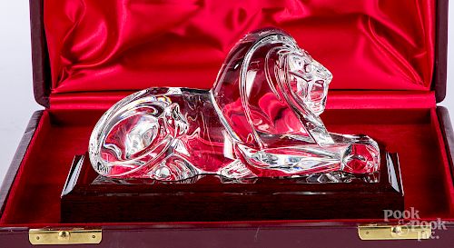 Steuben crystal lion, with case