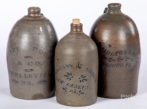 Three Western Pennsylvania stoneware jugs