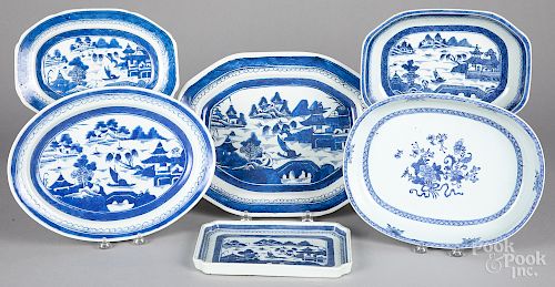Six Chinese export blue & white porcelain platter