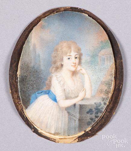 Miniature watercolor portrait of a young woman