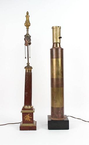 Painted Tole and Brass Columnar-Form Table Lamp