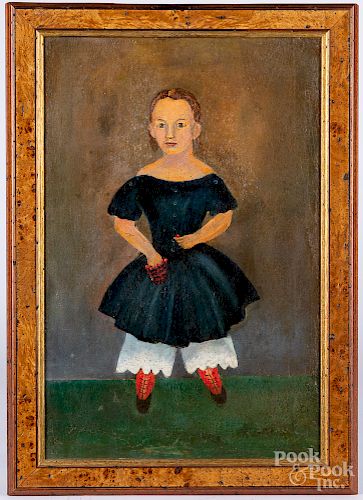 Oil on canvas folk portrait of a child