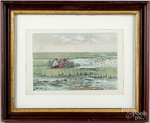 A.B. Frost, color lithograph of duck hunting