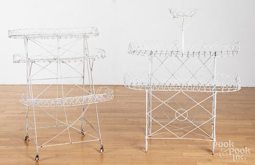 Two painted wire plant stands