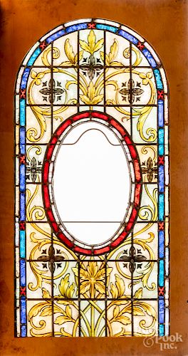 Pair of stained leaded glass windows