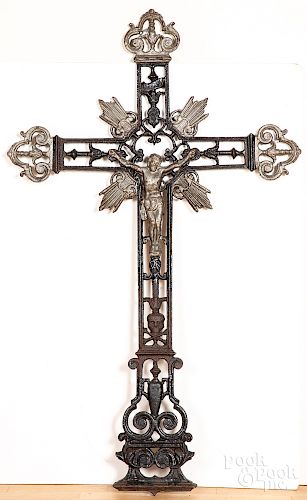 Large painted cast iron crucifix