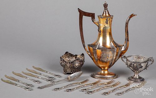 800 silver and a silver gilt teapot