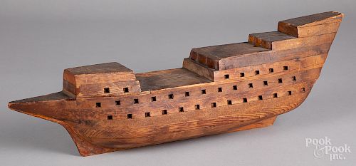 Carved pine frigate hull