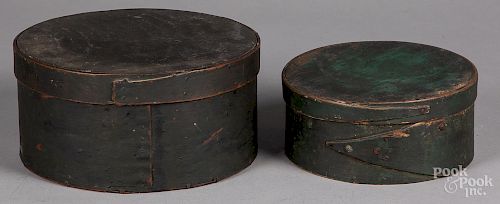 Two green painted pantry boxes