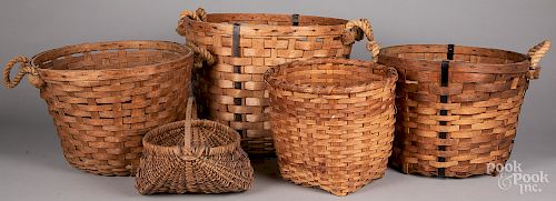 Five large assorted baskets.