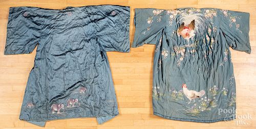 Three Oriental silk and embroidered robes.