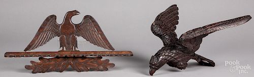 Carved eagle spoon rack and an eagle finial