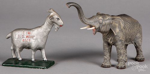 Cold painted bronze elephant and a goat