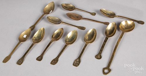 Collection of early French brass spoons.