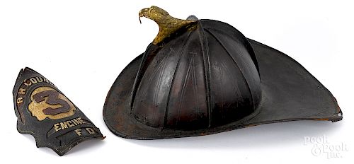 Antique New York leather fire helmet