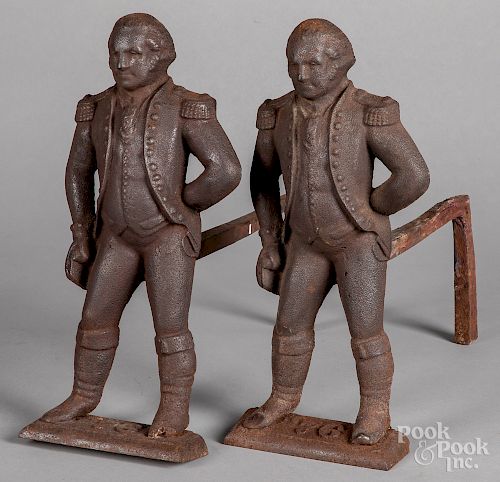 Pair of cast iron George Washington andirons
