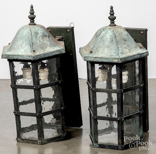 Pair of bronze architectural wall sconce lights