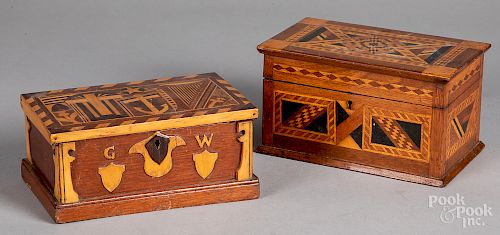 Two inlaid sailors boxes