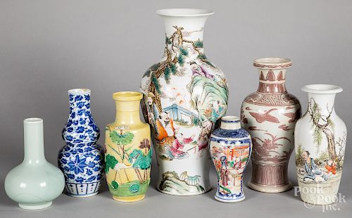 Seven Chinese and Japanese porcelain vases