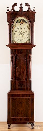 Pennsylvania Sheraton mahogany tall case clock