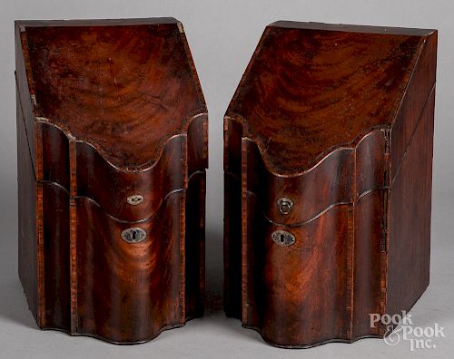 Pair of George III mahogany knife boxes