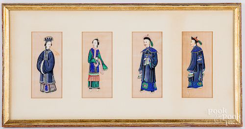 Four Chinese rice paper paintings & woodblock