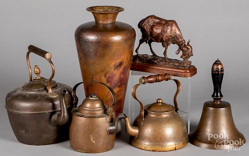 Three copper kettles etc.