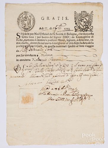 Italian printed and signed Gratis document, etc.