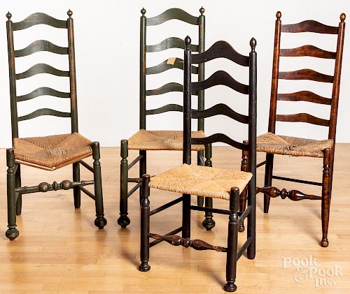 Four Delaware Valley ladderback side chairs