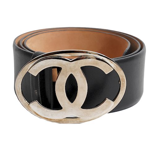 Chanel Black Calfskin Belt Gold CC Buckle Sz 34