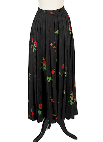 Yves Saint Laurent Black Sheen Roses Skirt Size 40