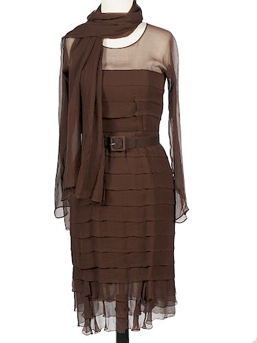 Oscar de la Renta Brown Silk Dress Size 4