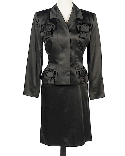 Givenchy Couture Black Wool Blend Skirt Suit 34