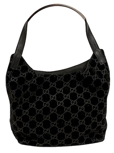 Gucci Black Suede Monogram Shoulder Bag