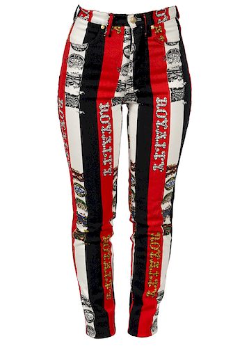 Vintage Versace Couture Jeans in Red & Black Sz 27
