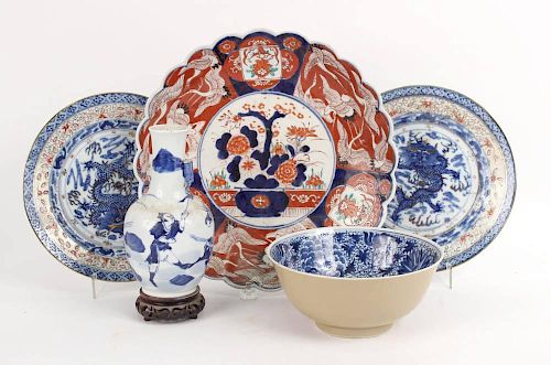Five Red-and-Blue Porcelain Table Articles