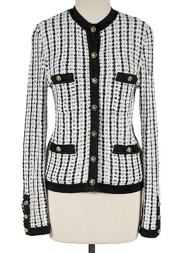Chanel Black White Knit Jacket Cardigan Sz 38