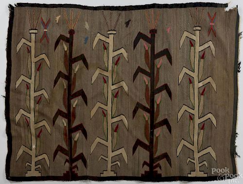 Navajo pictorial rug, ca. 1940, with cornstalks a