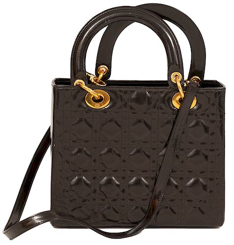 Christian Dior Brown Patent Lady Dior Bag