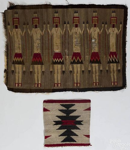 Navajo sampler size rug, ca. 1940, 19'' x 20'', tog
