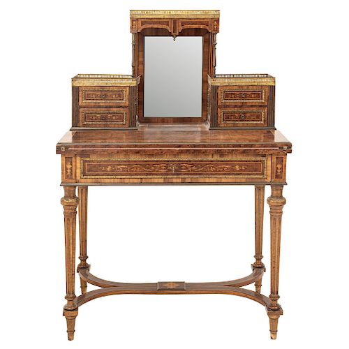 DESK. FRANCE, CA. 1900. Veneered wood, decorated with vegetable marquetry. 
