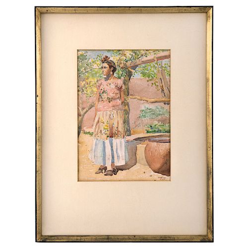 PASTOR VELÁZQUEZ (MEXICO, 1895-1960). TEHUANA, 1930. MEXICO, 20TH CENTURY. Signed and dated. Watercolor on paper.