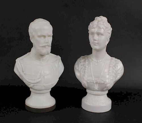 Two Milk Glass Busts, Tsar Nicholas II & Alexandra