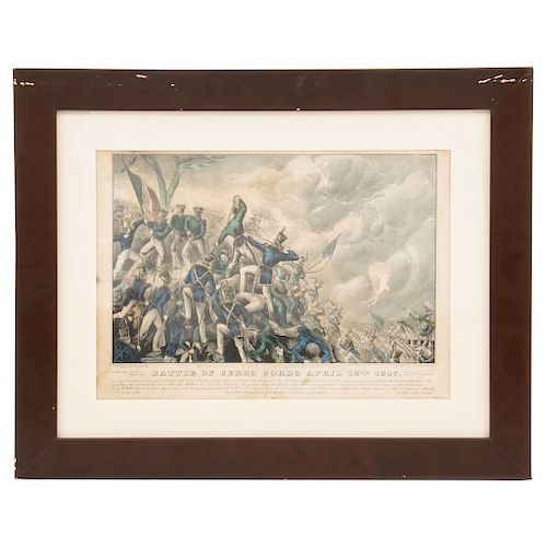 
NATHANIEL CURRIER. GENL. TAYLOR AT THE BATTLE OF PALO ALTO, 1846. BATTLE OF CERRO GORDO, 1847. Colored lithographs. Signed.