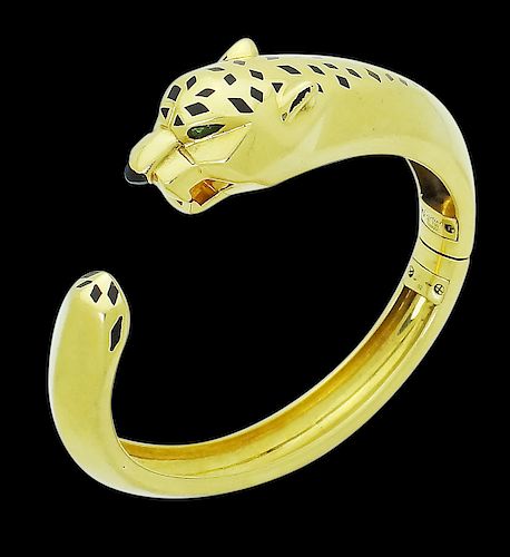 Cartier 18K Yellow Gold Emerald Panther Bracelet