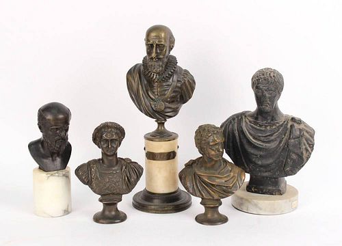Five Bronze and Hardstone Busts of Classical Men
