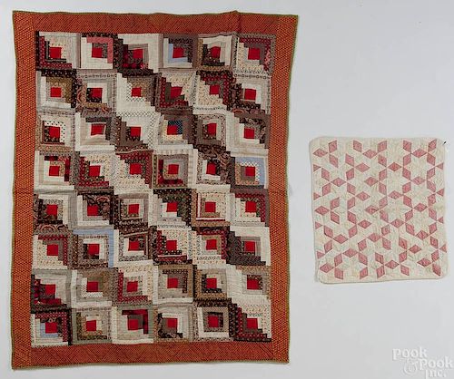 Log cabin youth quilt, early 20th c., 64'' x 50'',