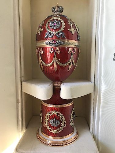 RUSSIAN LARGE GOLD DIAMOND RUBY GUILLOCHE EGG