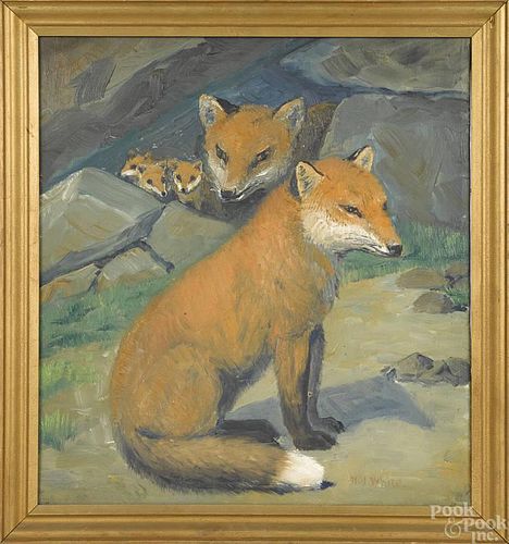 Oil on canvas portrait of a fox, early 20th c., w